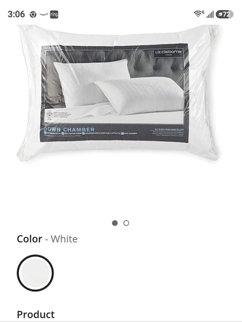 Liz Claiborne White Down Chamber Pillow - Plush Support